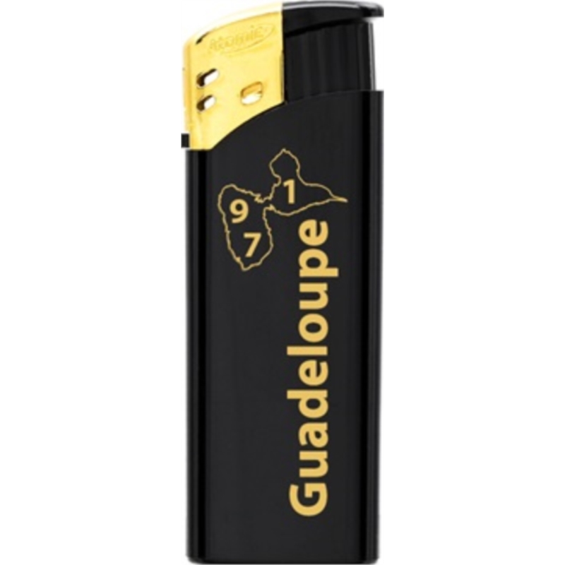 Briquet Atomic mini électronique noir/doré Guadeloupe + carte