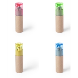 Set 7 pièces en étui carton 6 crayons bois et taille crayon