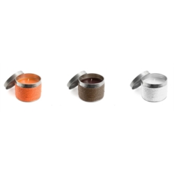 Bougie aromatique métal corps corde vanille, orange et chocolat