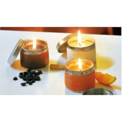 Bougie aromatique métal corps corde vanille, orange et chocolat