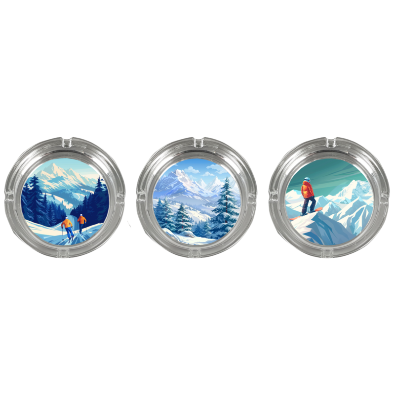Cendrier en verre transparent Ø 10.5 cm décors Montagne