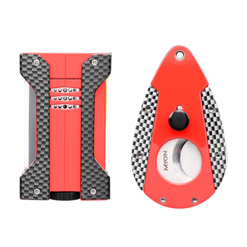 Set Briquet Myon jet flamme + coupe cigare Teddy rouge 5/50