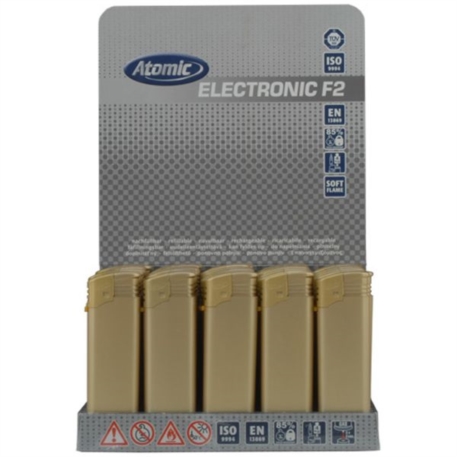 BRIQUET ATOMIC ELECTRONIQUE F2 RECHARGEABLE DORE METALISE 50/1000