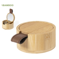 Coffret à bijoux en bambou 4 compart. couvercle miroir Ø7.9 cm 1/50