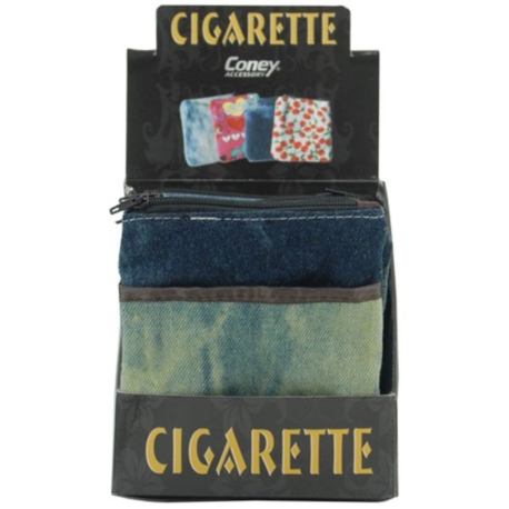 POCHETTE CIGARETTES TISSU AVEC ZIP DECORS JEANS 12/240*