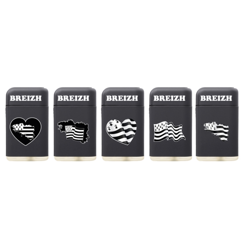 Briquet jetflamme gomme Scuba noir décors Breizh