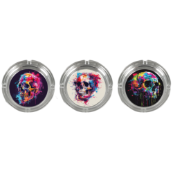 Cendrier en verre transparent diam 10.5 décors Skull /6