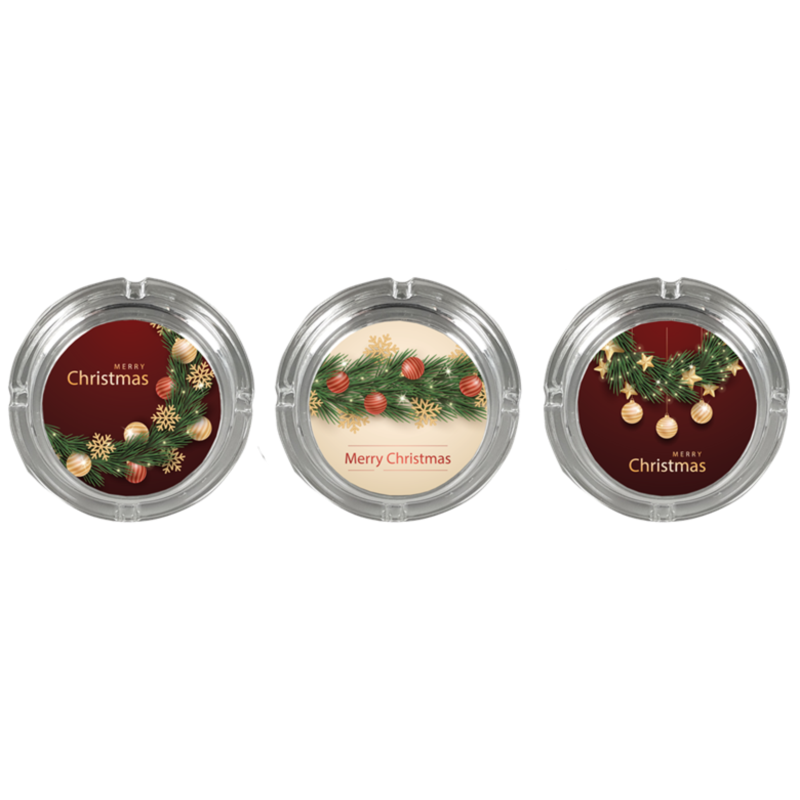 Cendrier en verre transparent diam 10.5 décors Noel/6