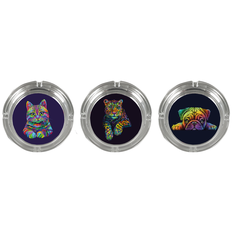Cendrier en verre transparent diam 10.5 décors Animaux /6