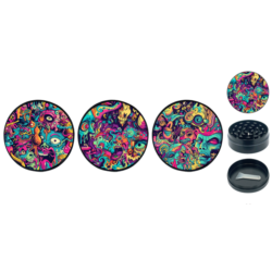Broyeur à tabac en métal noir 50mm 3 parts décors Psychedelic 6/120