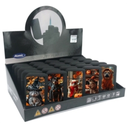 Briquet Atomic jet flamme gomme Scuba noir décors Animaux sorciers