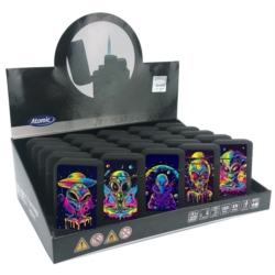 Briquet Atomic jet flamme gomme Scuba noir décors Aliens