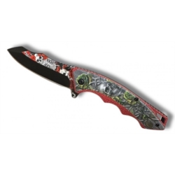 Couteau Skull rose rouge ouverture assistée