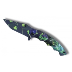 Couteau Poker skull vert ouverture assistée