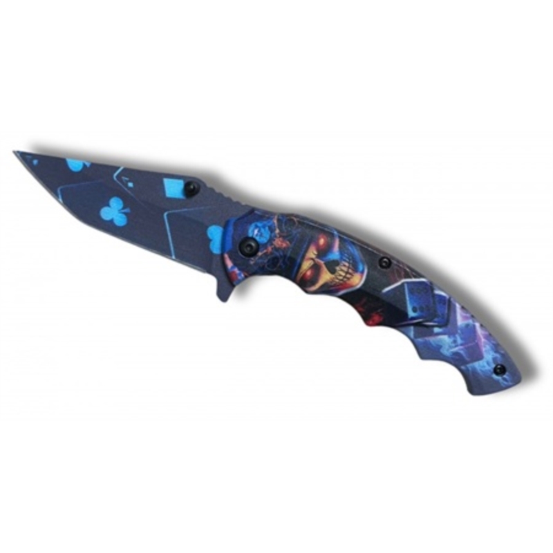 Couteau Poker skull bleu ouverture assistée