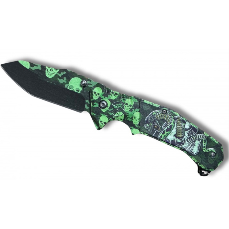 Couteau Cobra Skull vert ouverture assistée