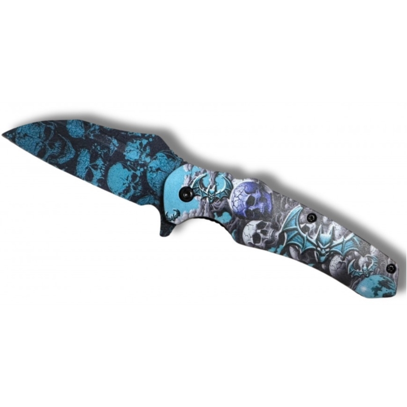 Couteau Bat Skull bleu ouverture assistée