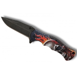 Couteau Skull flame rouge ouverture assistée