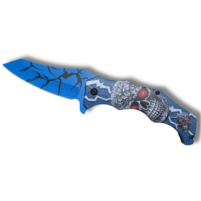 Couteau Skull bleu ouverture assistée