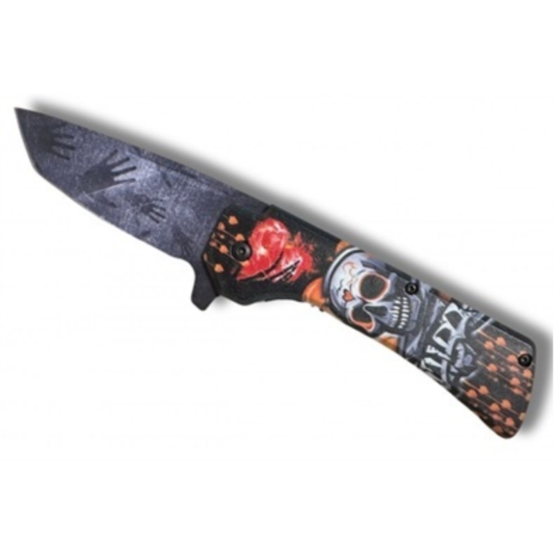 Couteau Skull love rouge ouverture assistée