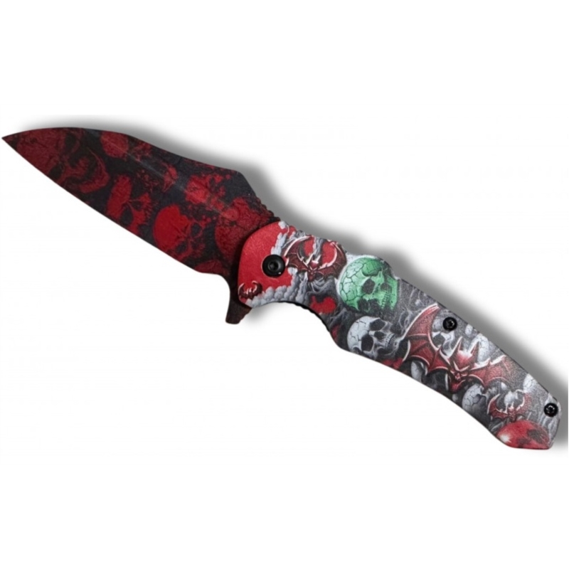 Couteau Skull Blood rouge ouverture assistée