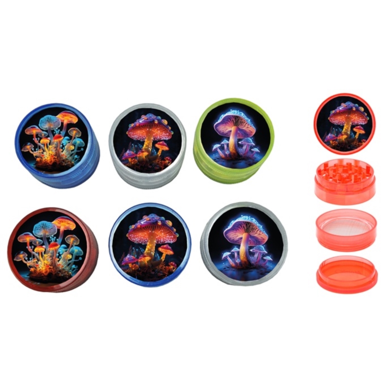 Broyeur à tabac plastique 50mm 4 parts décors Champignon II 12/240