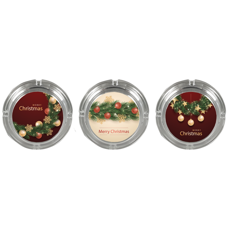 Cendrier en verre transparent diam 10.5 décors Noel/6