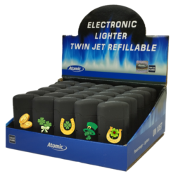 Briquet Atomic double jet flamme gomme noir Chance 25/500