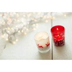 Bougie en verre décorée Noel rouge/blanc Ht 6.3 cm 1/60