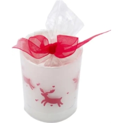 Bougie en verre décorée Noel rouge/blanc Ht 6.3 cm 1/60