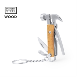 Couteau porte-clés multi-outils acier inoxyd/bois 7 fonctions 1/50
