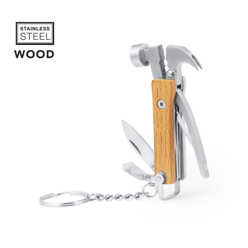 Couteau porte-clés multi-outils acier inoxyd/bois 7 fonctions 1/50