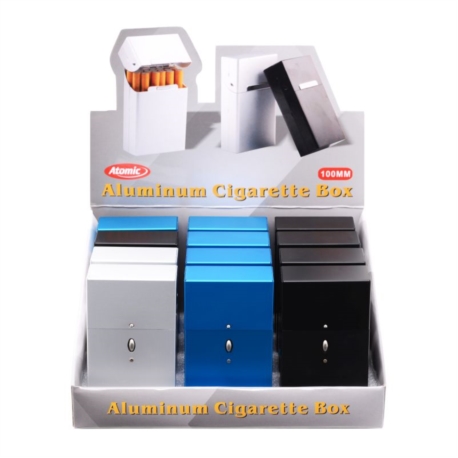 ETUI PAQUET CIGARETTES ALU PUSH OPEN 100 MM 6 COLORIS 12/240