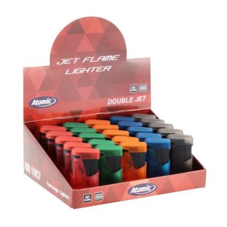 BRIQUET ATOMIC DOUBLE JET FLAMME RUBBER GIVRES ASSORTIS 25/500