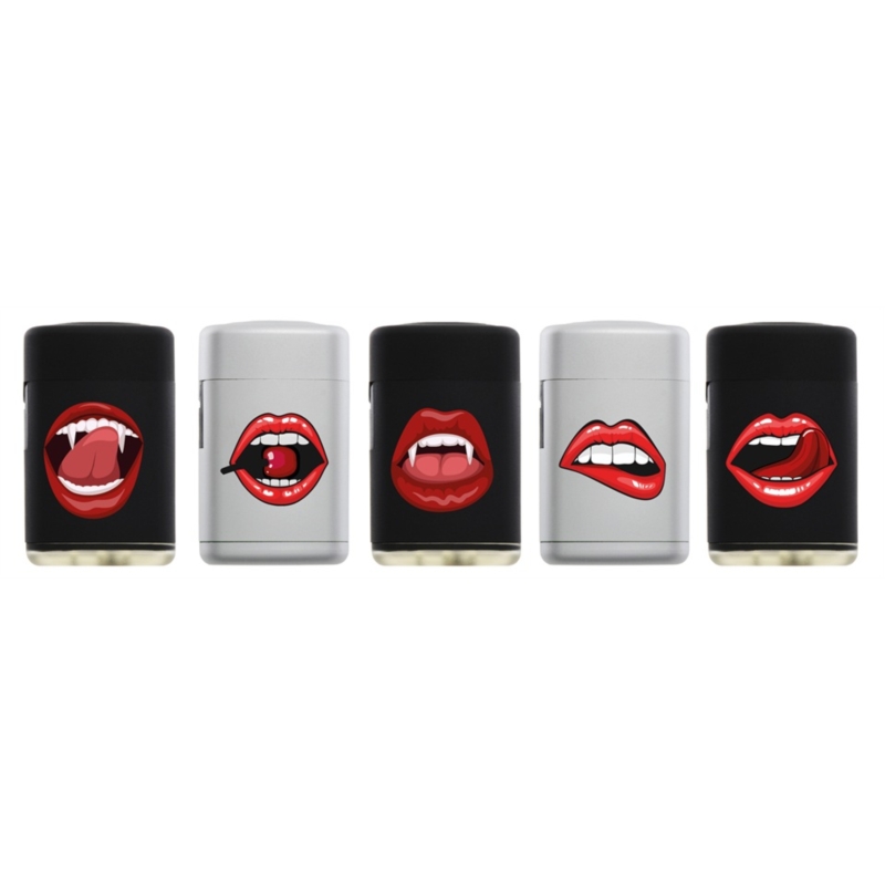 Briquet Atomic jet flamme gomme noir décors Bouche vampire 25/500