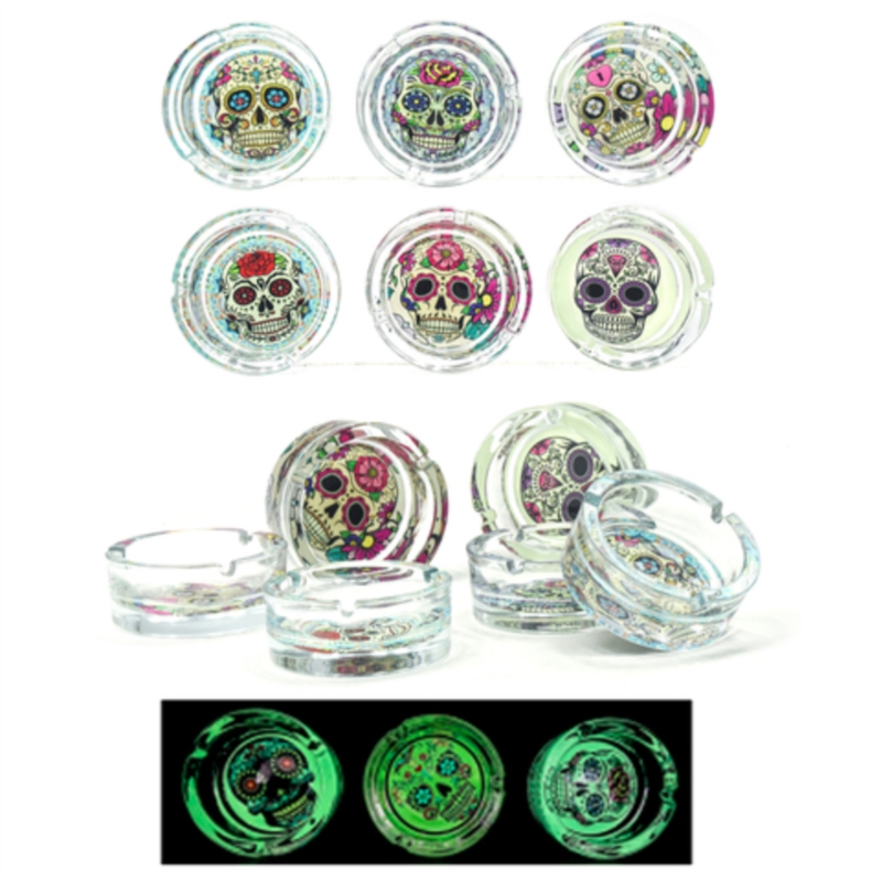 Cendrier en verre La Catrina Ø 8.5 cm phosphorescent 6/72