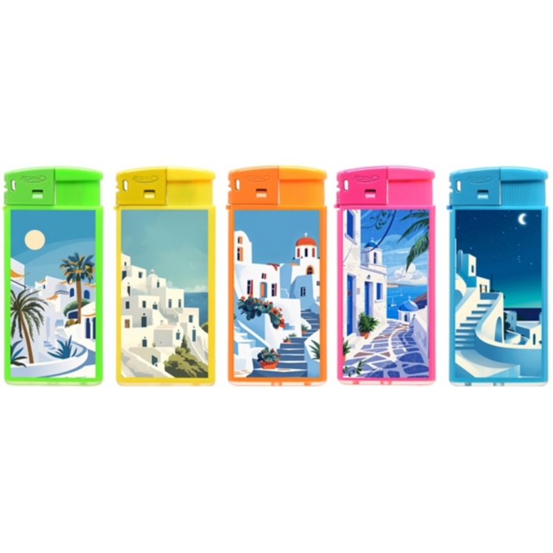 Briquet Atomic Large élect plastique néons Cyclades I 25/500