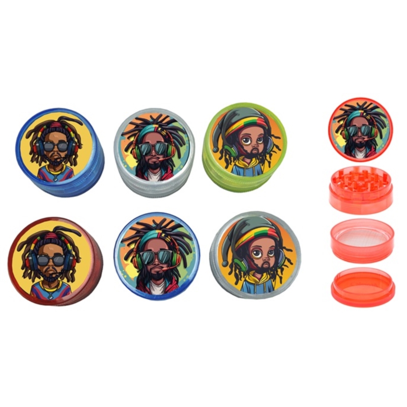 Broyeur à tabac plastique 50mm 4 parts décors Rasta Music II 12/240