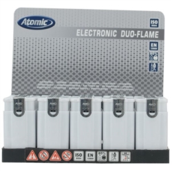 BRIQUET ATOMIC 2 FLAMMES TURBO/PIEZO BLANC OPAQUE 25/800*