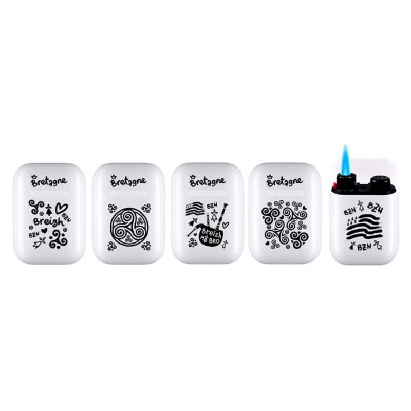 Briquet Atomic Jet Pod jet flamme blanc décors Bretagne