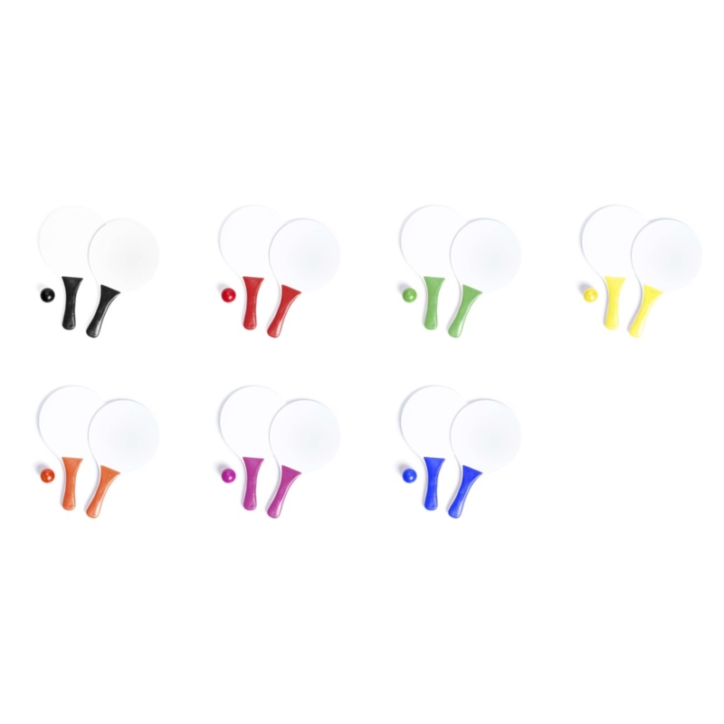 Jeu de 2 raquettes de plage bois sac filet avec balle assortie 1/36