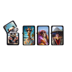 Briquet Atomic essence noir mat décors Animaux lunettes