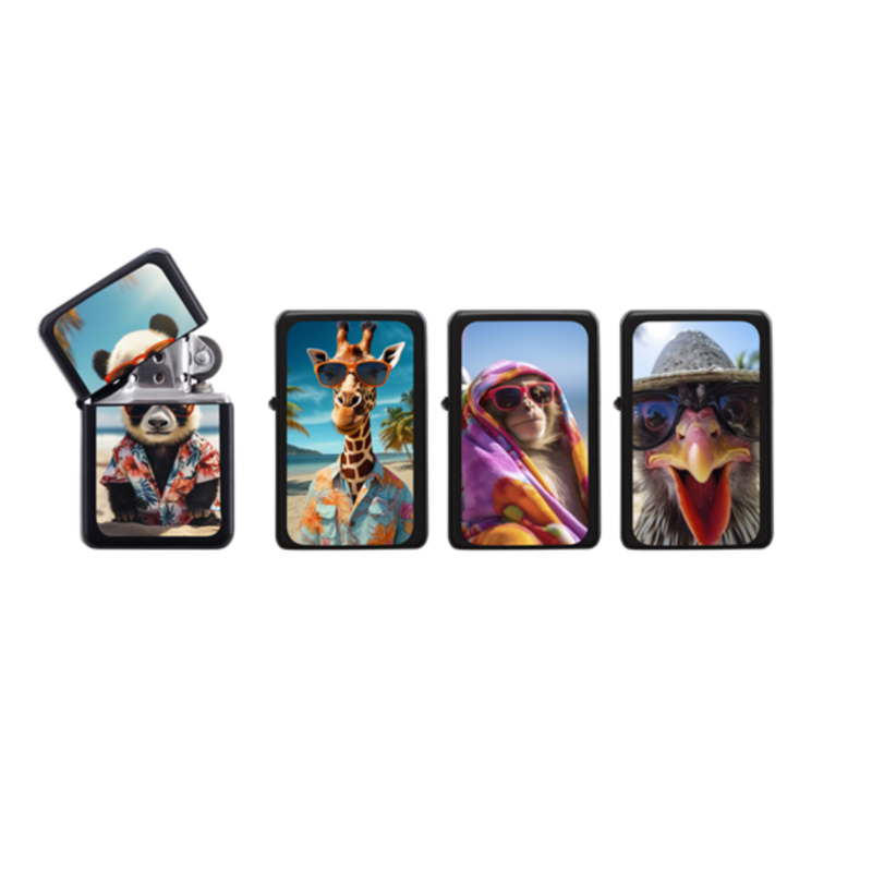 Briquet Atomic essence noir mat décors Animaux lunettes