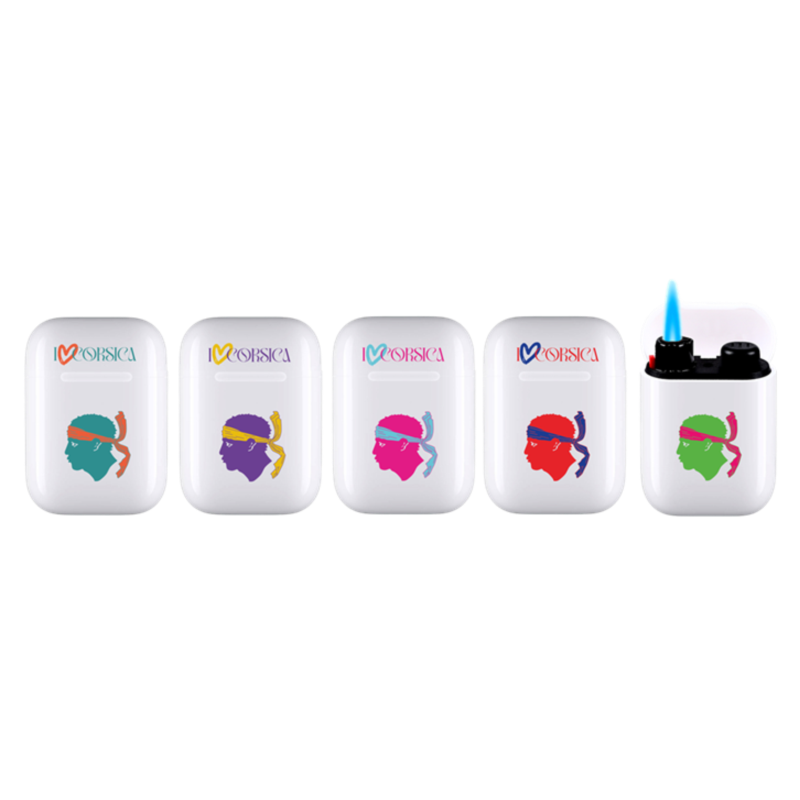 Briquet Atomic Jet Pod jet flamme blanc décors I love Corsica