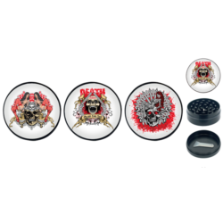 Broyeur à tabac en métal noir 50mm 3 parts décors Bikers skull 6/120