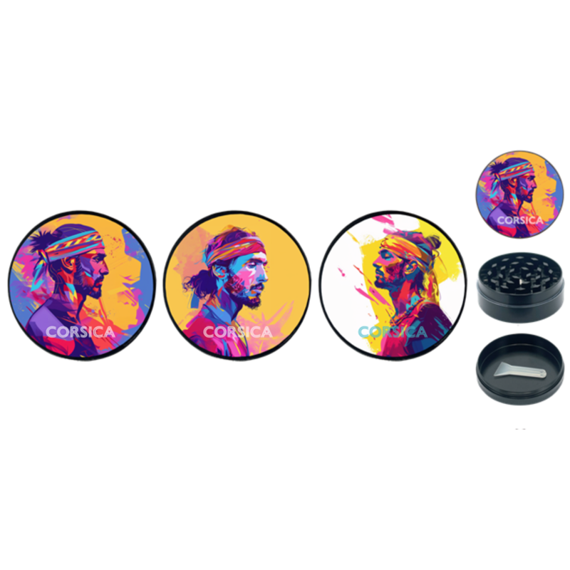 Broyeur tabac métal noir Ø50 mm 3 parts décors Corsica
