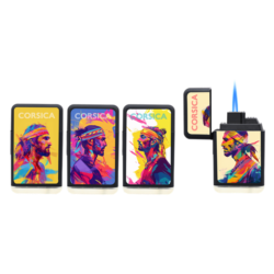 Briquet jetflamme gomme new Scuba noir décors Corsica