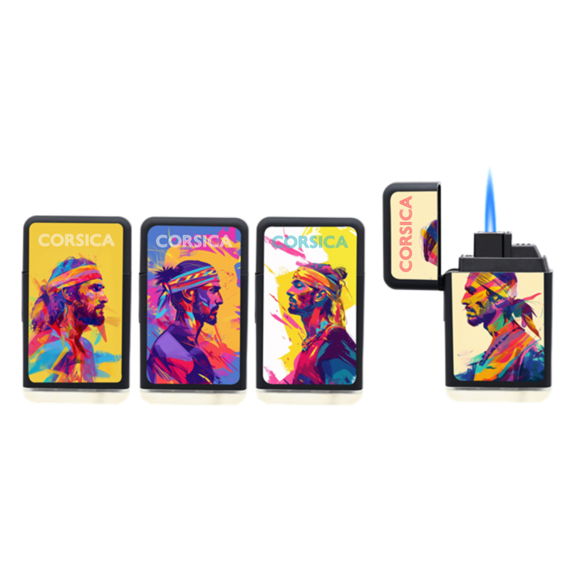 Briquet jetflamme gomme new Scuba noir décors Corsica