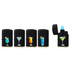 Briquet Atomic double jet flamme gomme noir Cocktails 25/500