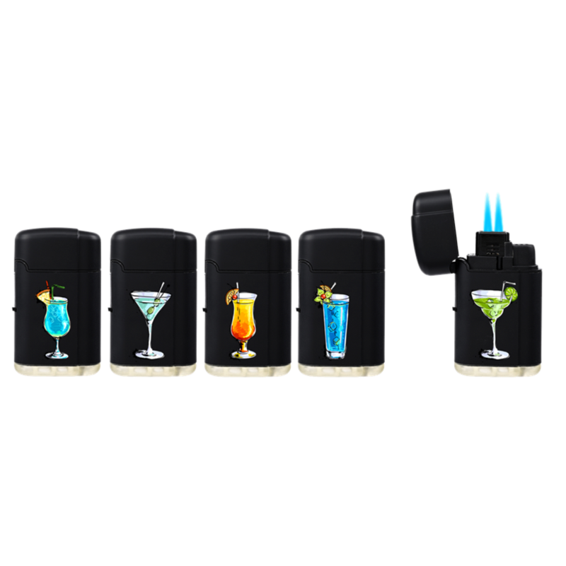 Briquet Atomic double jet flamme gomme noir Cocktails 25/500